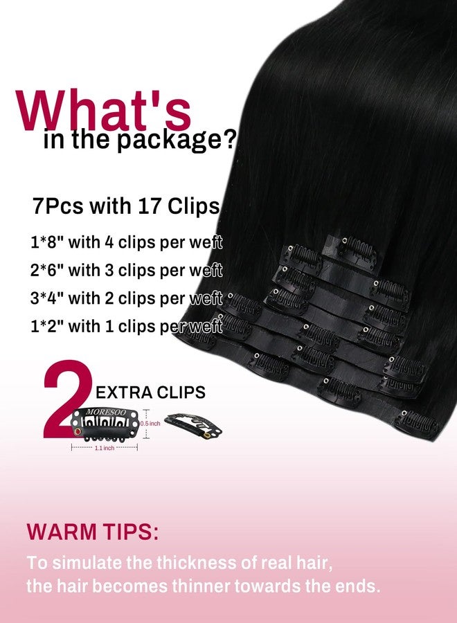 Moresoo Black Clip in Hair Extensions Seamless Human Hair Clip in Extensions Remy Straight Hair Extensions for Women Daily Wear Jet Black #1 Full Head 20inch 7pcs 120G - Image 3